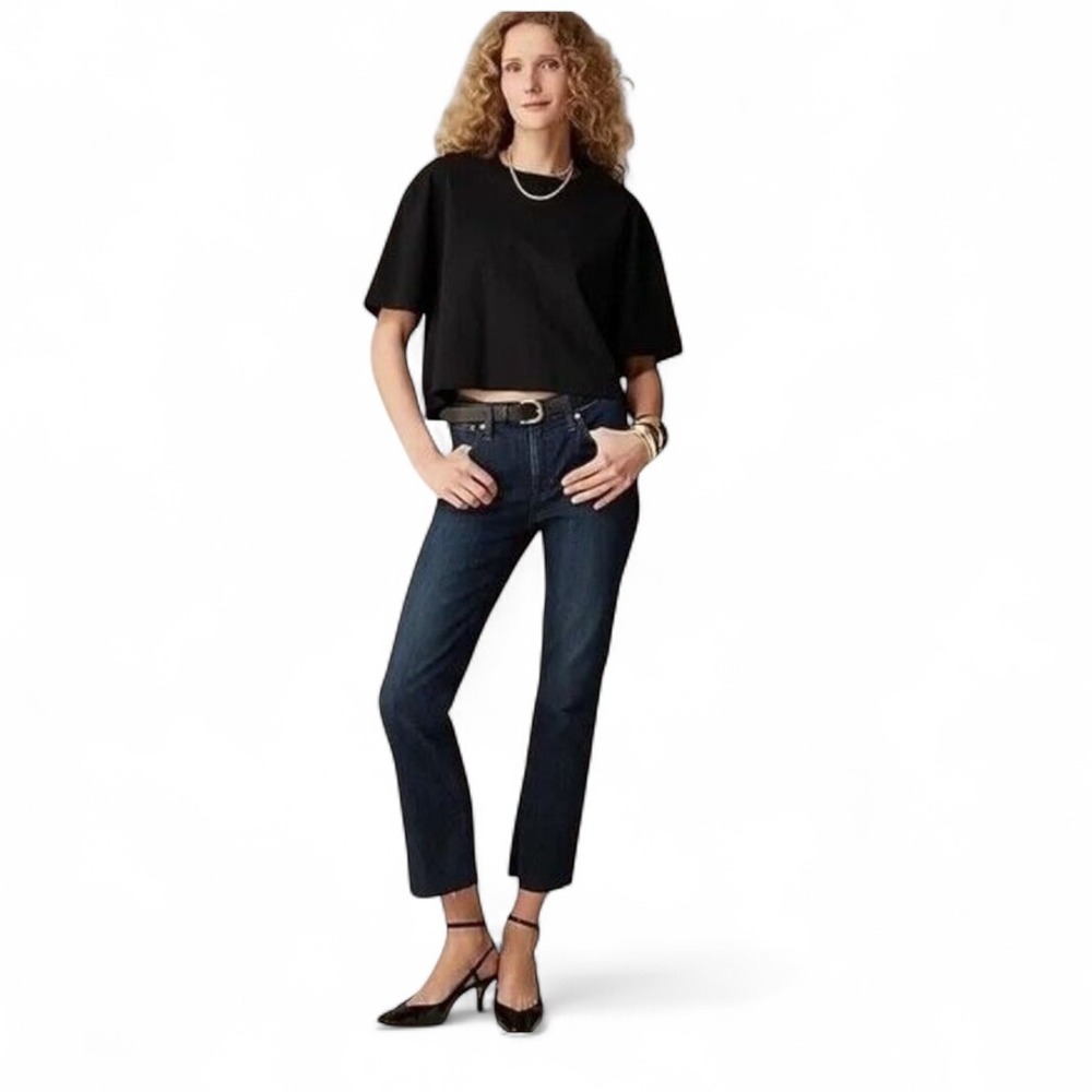 J. Crew Demi Boot Crop Jeans Women's Size‎ 26 Dark Wash Frayed Hem Denim BT563